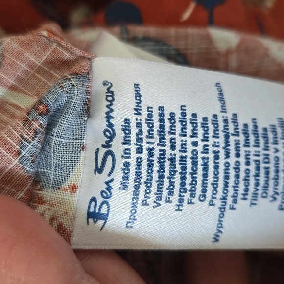 Ben Sherman Rust And Navy Print Shirt Size Large - Picture 7 of 8